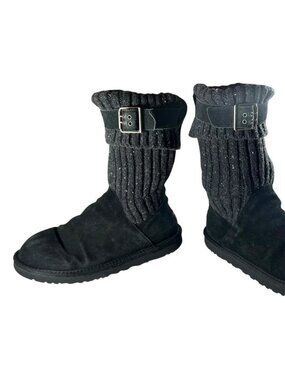 UGG Australia Black Knit Buckle Sweater Boots